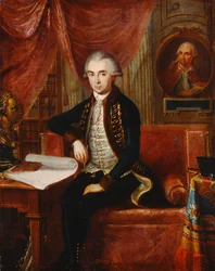Portrait de Samuel Teleki avec un portrait ovale de Samuel Bruchental en arrière-plan